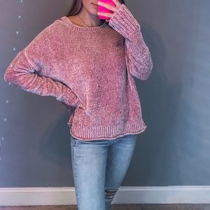 mudd light pink chenille cold shoulder sweater